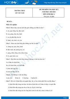 Bộ 5 Đề thi HK2 môn Sinh Học 6 năm 2021 Trường THCS Lê Văn Tám có đáp án