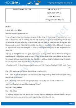 Bộ 5 đề thi HK2 môn Ngữ văn 12 năm 2021 Trường THPT Kỳ Anh