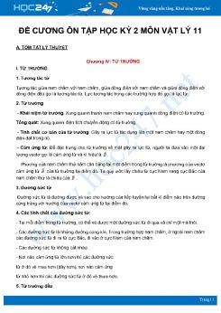 Đề cương ôn tập học kì 2 môn Vật Lý 11  năm 2021