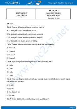 Bộ 5 Đề thi HK2 môn Sinh Học 8 năm 2021 Trường THCS Chu Văn An có đáp án