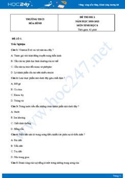 Bộ 5 Đề thi HK2 môn Sinh Học 8 năm 2021 Trường THCS Hòa Bình có đáp án
