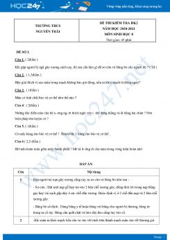 Bộ 5 Đề thi HK2 môn Sinh Học 8 năm 2021 Trường THCS Nguyễn Trãi có đáp án