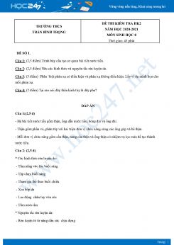 Bộ 5 Đề thi HK2 môn Sinh Học 8 năm 2021 Trường THCS Trần Bình Trọng có đáp án