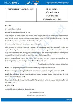 Bộ 5 đề thi HK2 môn Ngữ văn 10 năm 2021 Trường THPT Trần Quang Diệu