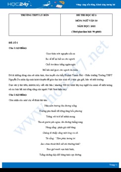 Bộ 5 đề thi HK2 môn Ngữ văn 10 năm 2021 Trường THPT Lý Bôn