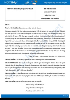 Bộ 5 đề thi HK2 môn Ngữ văn 9 năm 2021 Trường THCS Phạm Quang Thẩm
