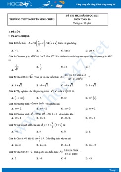 Bộ 5 đề thi HKII năm 2021 môn Toán 10 - Trường THPT Nguyễn Đình Chiểu