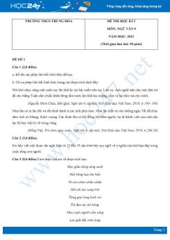 Bộ 5 đề thi HK2 môn Ngữ văn 9 năm 2021 Trường THCS Trung Hóa