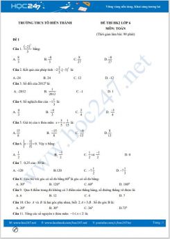 Bộ 5 đề thi HK2 môn Toán lớp 6 Trường  có đáp án THCS Tô Hiến Thành