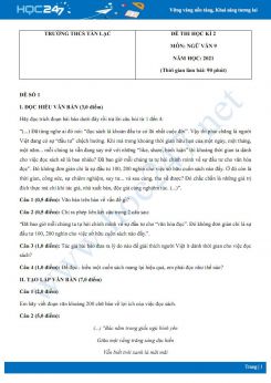 Bộ 5 đề thi HK2 môn Ngữ văn 9 năm 2021 Trường THCS Tân Lạc