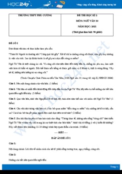 Bộ 5 đề thi HK2 môn Ngữ văn 10 năm 2021 Trường THPT Phú Cường