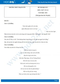 Bộ 5 đề thi HK2 môn Ngữ văn 10 năm 2021 Trường THPT Thạch Yên