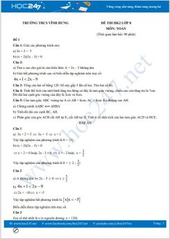 Bộ 5 đề thi HK2 môn Toán lớp 8 có đáp án Trường THCS Vĩnh Hưng