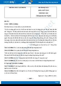 Bộ 5 đề thi HK2 môn Ngữ văn 9 năm 2021 Trường THCS Cao Phong