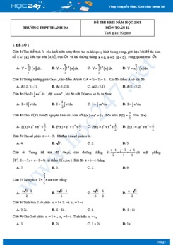 Bộ 5 đề thi HKII năm 2021 môn Toán 12 - Trường THPT Thanh Đa