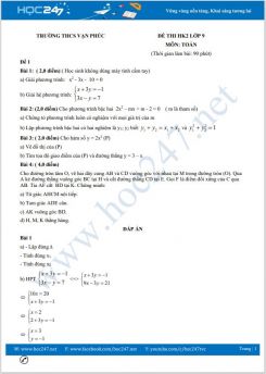 Bộ 5 đề thi HK2 môn Toán lớp 9 có đáp án Trường THCS Vạn Phúc