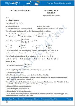 Bộ 5 đề thi HK2 môn Toán lớp 9 có đáp án Trường THCS Vĩnh Hưng