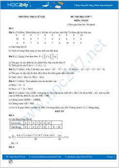 Bộ 5 đề thi HK2 môn Toán lớp 7 có đáp án Trường THCS Lê Lợi