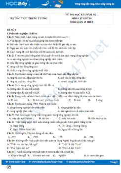 Bộ 5 đề thi HK2 môn Lịch Sử 10 năm 2021 có đáp án Trường THPT Trưng Vương