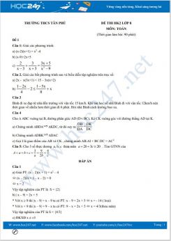 Bộ 5 đề thi HK2 môn Toán lớp 8 có đáp án Trường THCS Tân Phú