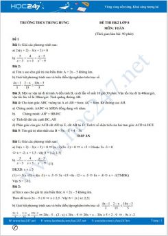 Bộ 5 đề thi HK2 môn Toán lớp 8 có đáp án Trường THCS Trung Hưng