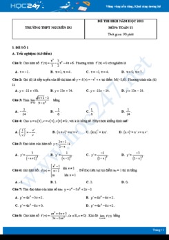Bộ 5 đề thi HKII năm 2021 môn Toán 11 - Trường THPT Nguyễn Du