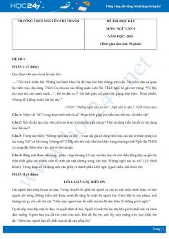 Bộ 5 đề thi HK2 môn Ngữ văn 9 năm 2021 Trường THCS Nguyễn Chí Thanh