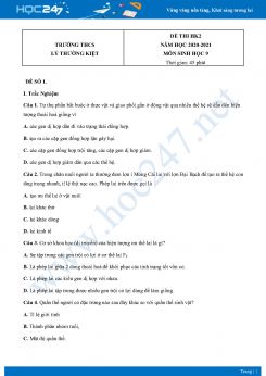 Bộ 4 Đề thi HK2 môn Sinh Học 9 năm 2021 Trường THCS Lý Thường Kiệt có đáp án