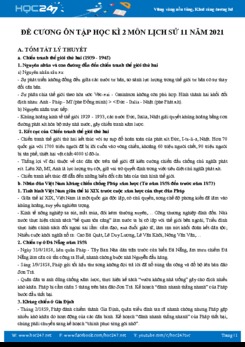 Đề cương ôn tập HK2 môn Lịch Sử 11 năm 2021