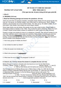 Bộ 5 đề thi HK2 môn Tiếng Anh 10 có đáp án năm 2021 Trường THPT Lê Quý Đôn