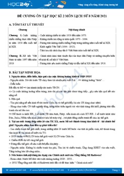 Đề cương ôn tập HK2 môn Lịch Sử 8 năm 2021