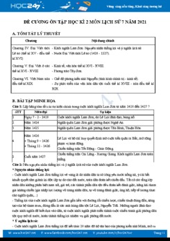 Đề cương ôn tập HK2 môn Lịch Sử 7 năm 2021