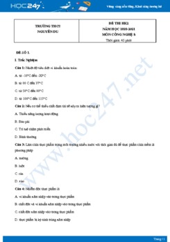 Bộ 5 Đề thi HK2 môn Công Nghệ 8 năm 2021 Trường THCS Nguyễn Du có đáp án
