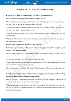 Đề cương ôn tập thi Học Kì 2 môn Công Nghệ 7 năm 2021 có đáp án