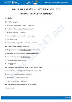 Bộ 5 đề thi HK2 môn Tiếng Anh 6 năm 2021 Trường THCS Nguyễn Thái Học