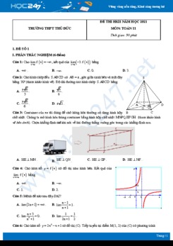 Bộ 5 đề thi HKII năm 2021 môn Toán 11 - Trường THPT Thủ Đức