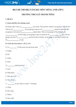 Bộ 5 đề thi HK2 môn Tiếng Anh 6 năm 2021 Trường THCS Lê Thánh Tông