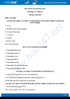 Đề cương ôn tập HK2 môn Địa lí 10 năm 2021