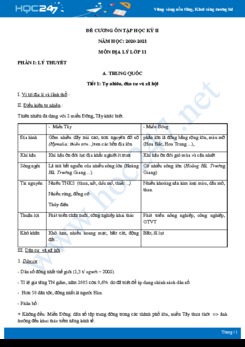 Đề cương ôn tập HK2 môn Địa lí 11 năm 2021