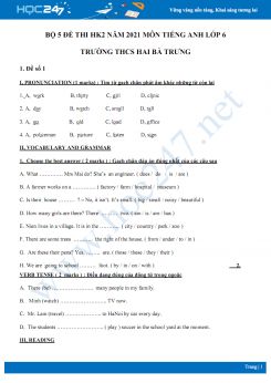 Bộ 5 đề thi HK2 môn Tiếng Anh 6 năm 2021 Trường THCS Hai Bà Trưng