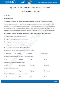 Bộ 5 đề thi HK2 môn Tiếng Anh 6 năm 2021 Trường THCS Cát Tài