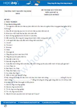 Bộ 5 đề thi HK2 môn Lịch Sử 10 năm 2021 có đáp án Trường THPT Nguyễn Thị Minh Khai