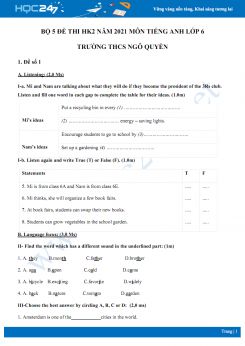 Bộ 5 đề thi HK2 môn Tiếng Anh 6 năm 2021 Trường THCS Ngô Quyền