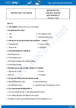 Bộ 5 Đề thi HK2 môn Sinh Học 6 năm 2021 Trường THCS Tân Thành có đáp án