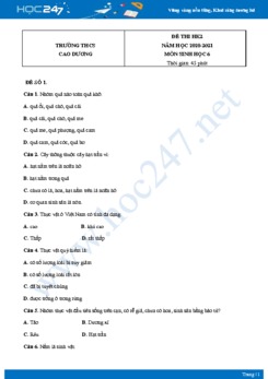Bộ 5 Đề thi HK2 môn Sinh Học 6 năm 2021 Trường THCS Cao Dương có đáp án