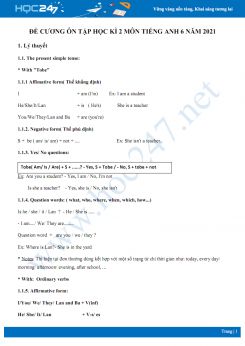 Đề cương ôn tập HK2 môn Tiếng Anh 6 năm 2021