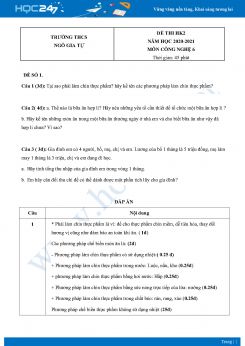 Bộ 5 Đề thi HK2 môn Công Nghệ 6 năm 2021 Trường THCS Ngô Gia Tự có đáp án