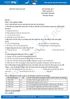 Bộ 5 đề thi HK2 môn Lịch Sử 6 năm 2021 có đáp án Trường THCS Lê Lợi