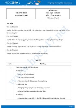 Bộ 5 Đề thi HK2 môn Công Nghệ 6 năm 2021 Trường THCS Đặng Thai Mai có đáp án