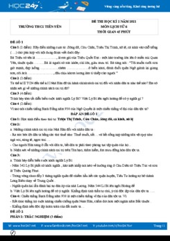 Bộ 5 đề thi HK2 môn Lịch Sử 6 năm 2021 có đáp án Trường THCS Tiên Yên